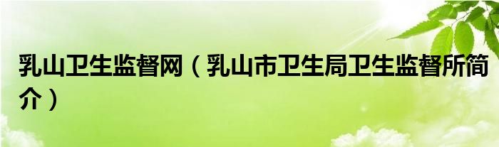 乳山市乳山卫生监督卫生局简介