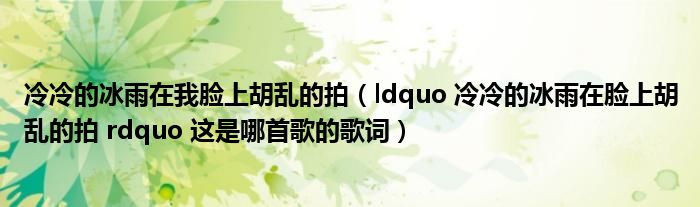 冷冷的冰雨在我脸上胡乱的拍（ldquo 冷冷的冰雨在脸上胡乱的拍 rdquo 这是哪首歌的歌词）