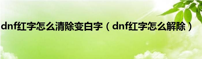 dnf红字怎么清除变白字（dnf红字怎么解除）