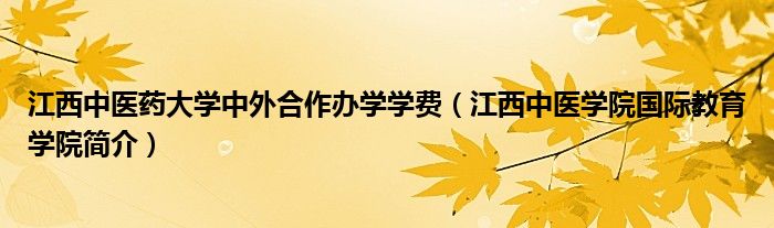 江西中医药大学中外合作办学学费（江西中医学院国际教育学院简介）