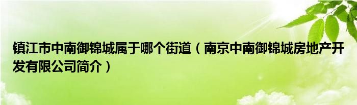 镇江市中南御锦城属于哪个街道（南京中南御锦城房地产开发有限公司简介）