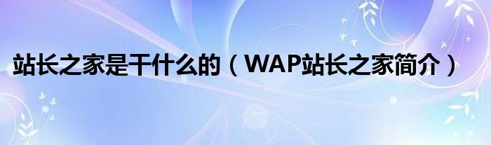 站长之家是干什么的（WAP站长之家简介）