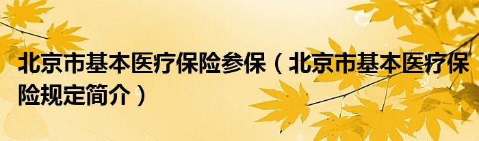 北京市基本医疗保险参保（北京市基本医疗保险规定简介）