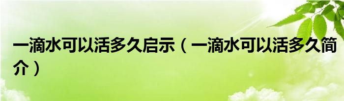 一滴水可以活多久启示（一滴水可以活多久简介）