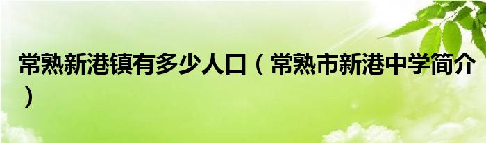 常熟新港镇有多少人口（常熟市新港中学简介）