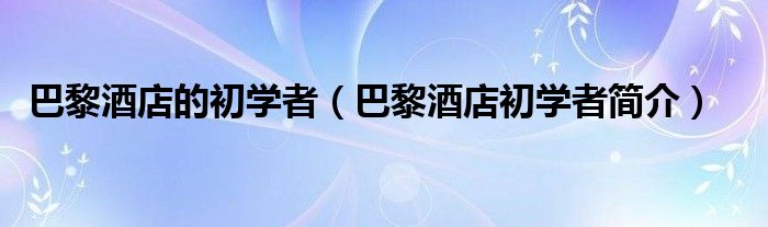 巴黎酒店的初学者（巴黎酒店初学者简介）