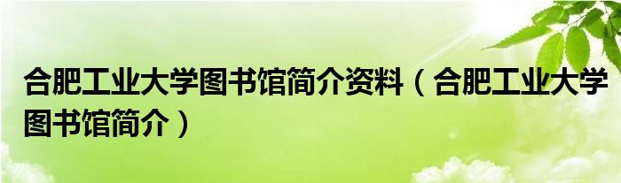 合肥工业大学图书馆简介资料（合肥工业大学图书馆简介）