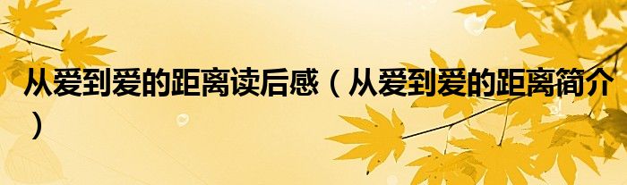 从爱到爱的距离读后感（从爱到爱的距离简介）