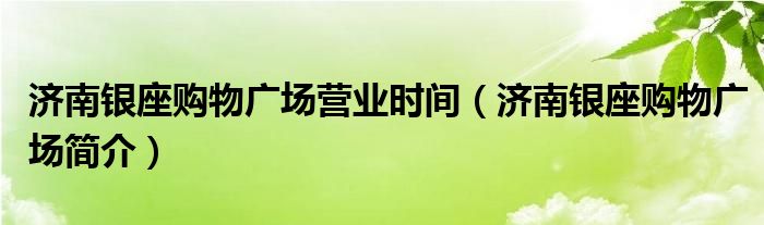 济南银座购物广场营业时间（济南银座购物广场简介）