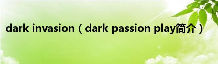 dark invasion（dark passion play简介）