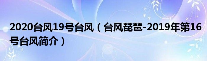 2020台风19号台风（台风琵琶