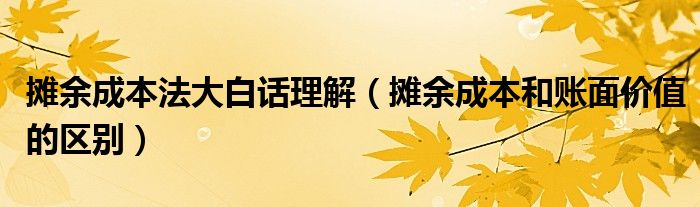 摊余成本法大白话理解（摊余成本和账面价值的区别）